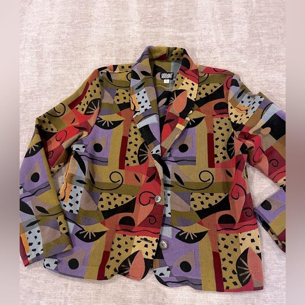 Vintage Silverado Colorful Abstract Blazer Jacket L - Picture 2 of 7